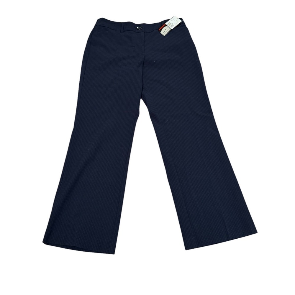 NWT Briggs New York Womens Navy Blue Pinstripe Wide Leg Dress Pants office 12